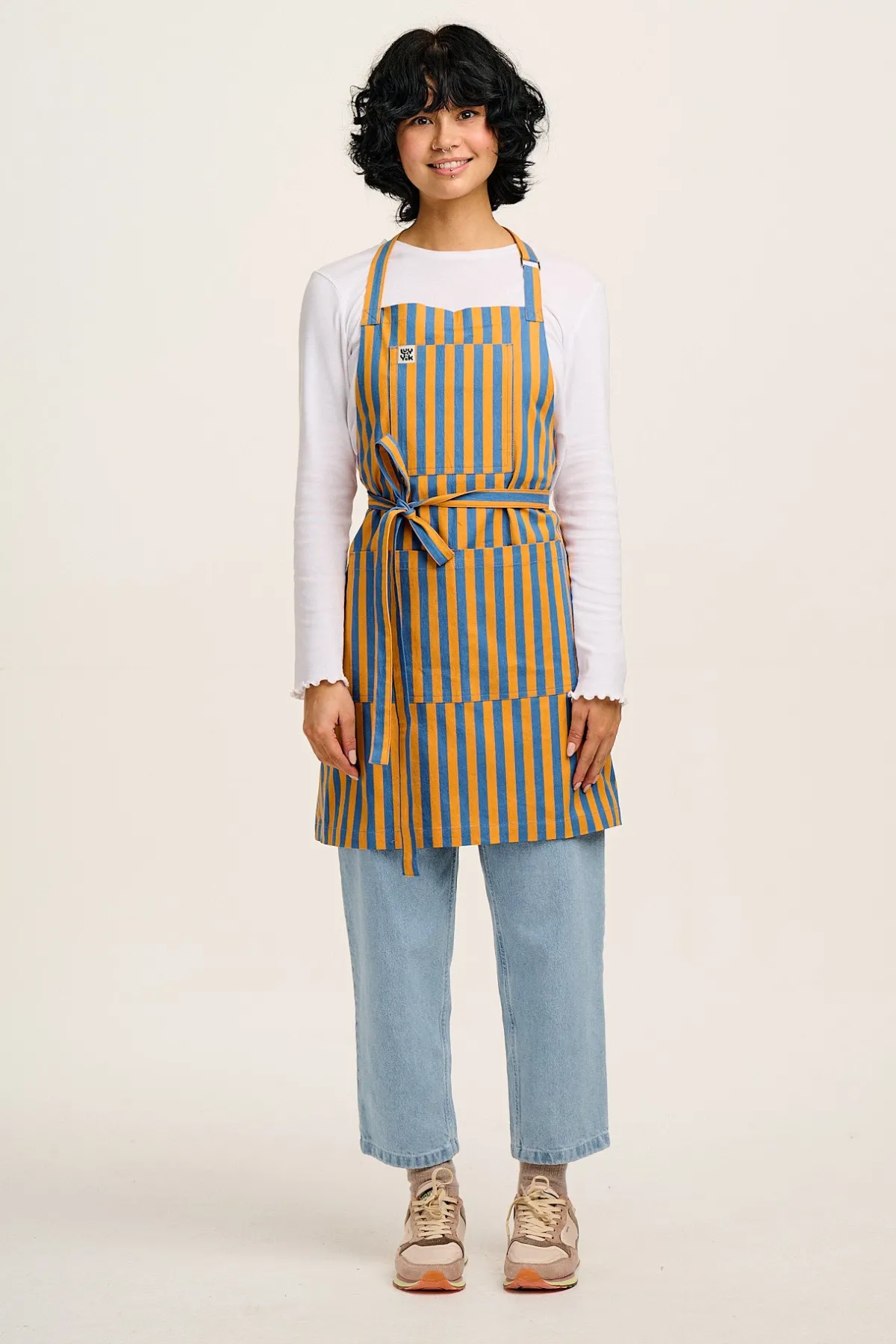 Lucy & Yak Ada - Cotton Apron in Orange & Blue Stripe