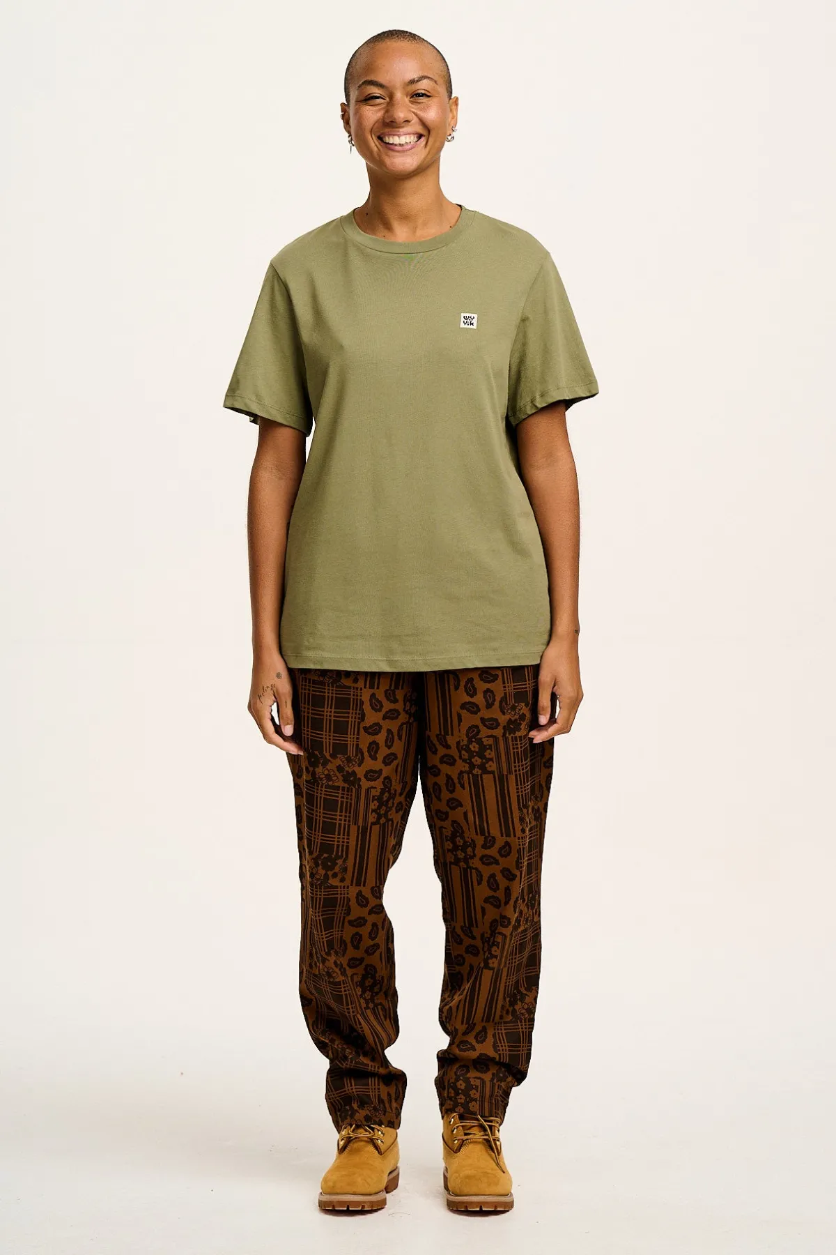 alexa__cotton_trousers_in_brown_penny_patchwork_print_5.webp Lucy & Yak Alexa - Cotton Trousers in Brown Penny Patchwork Print