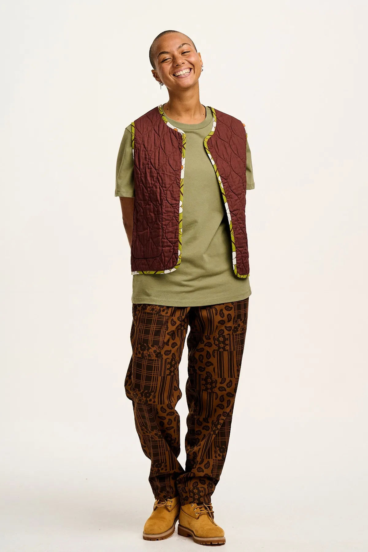 alexa__cotton_trousers_in_brown_penny_patchwork_print_6.webp Lucy & Yak Alexa - Cotton Trousers in Brown Penny Patchwork Print