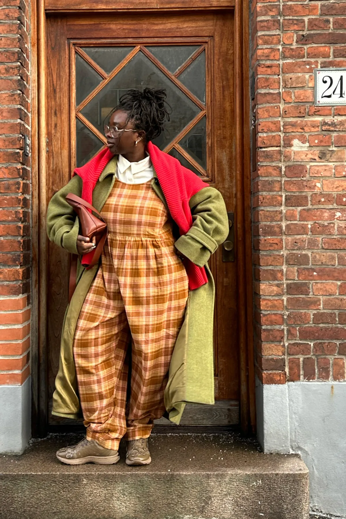 Lucy & Yak Bowie - Sleeveless Brushed Cotton Jumpsuit in Brown Oakley Tartan