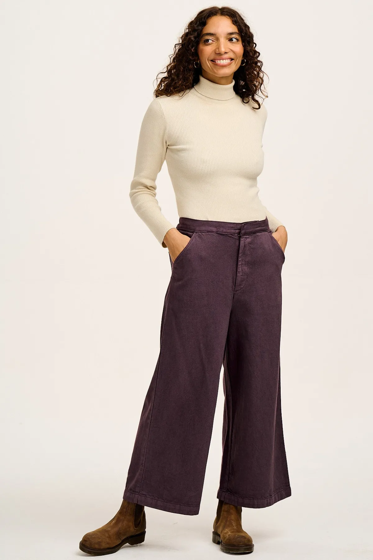 Lucy & Yak Halston - Wide leg Cotton & Hemp Trousers in Plum Perfect Purple
