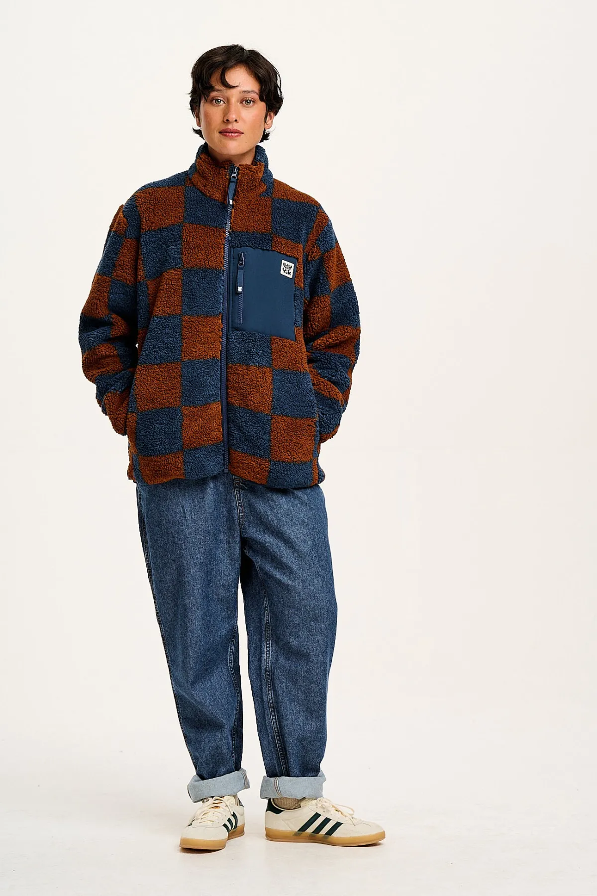 harper__fleece_jacket_in_brown__blue_chester_check_print_3.webp Lucy & Yak Harper - Fleece Jacket in Brown & Blue Chester Check Print