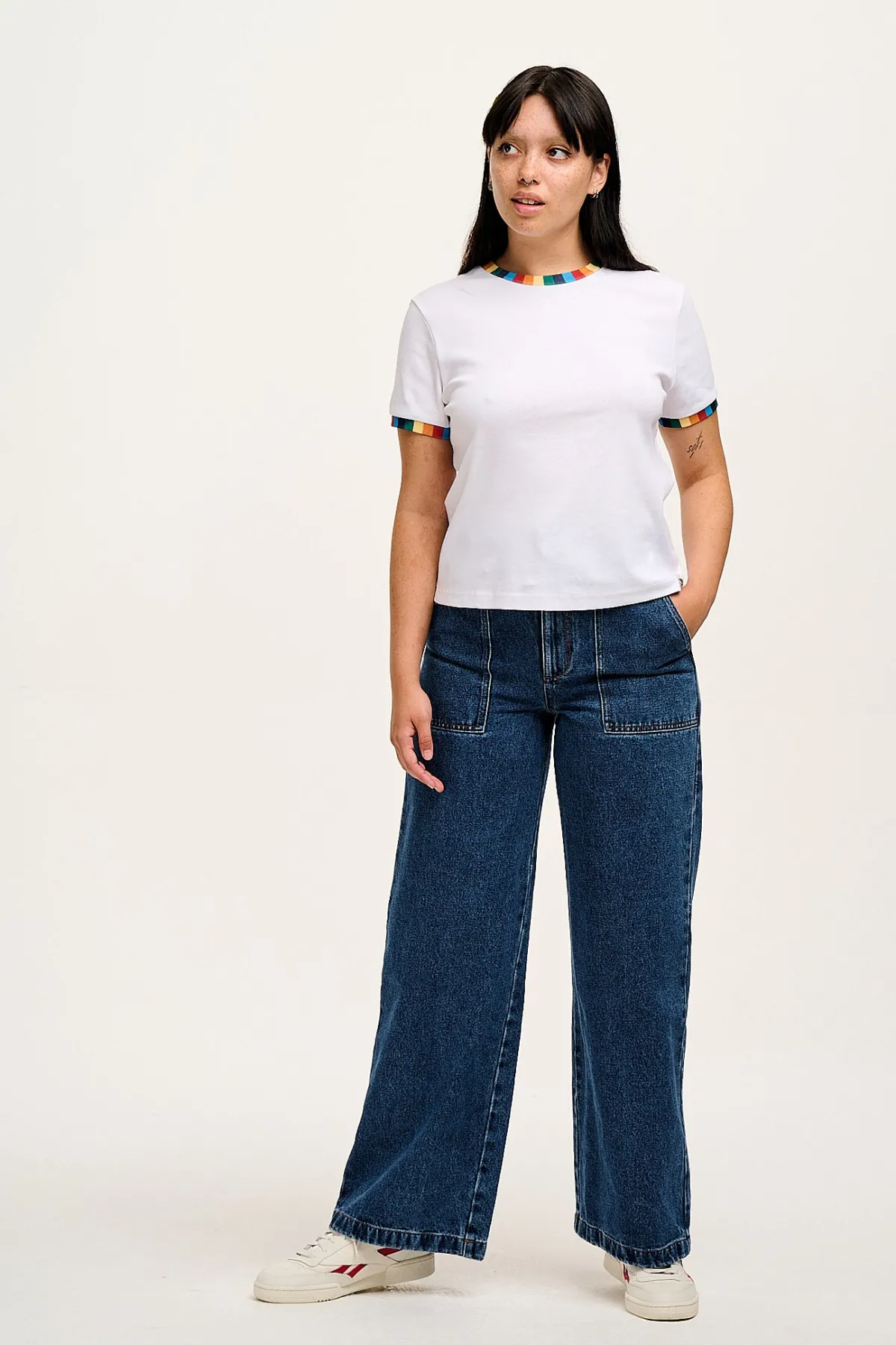 maya__cotton_tee_in_white_rainbow_print_2.webp Lucy & Yak Maya - Cotton Tee in White Rainbow Print