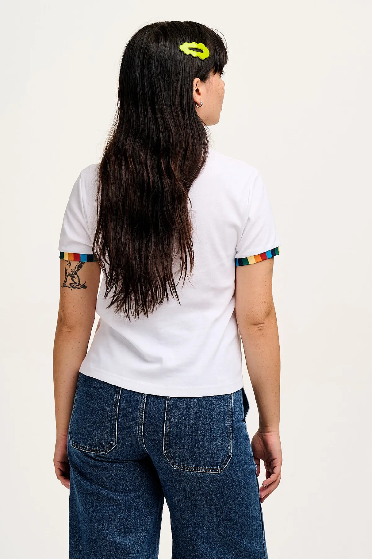 maya__cotton_tee_in_white_rainbow_print_3.webp Lucy & Yak Maya - Cotton Tee in White Rainbow Print