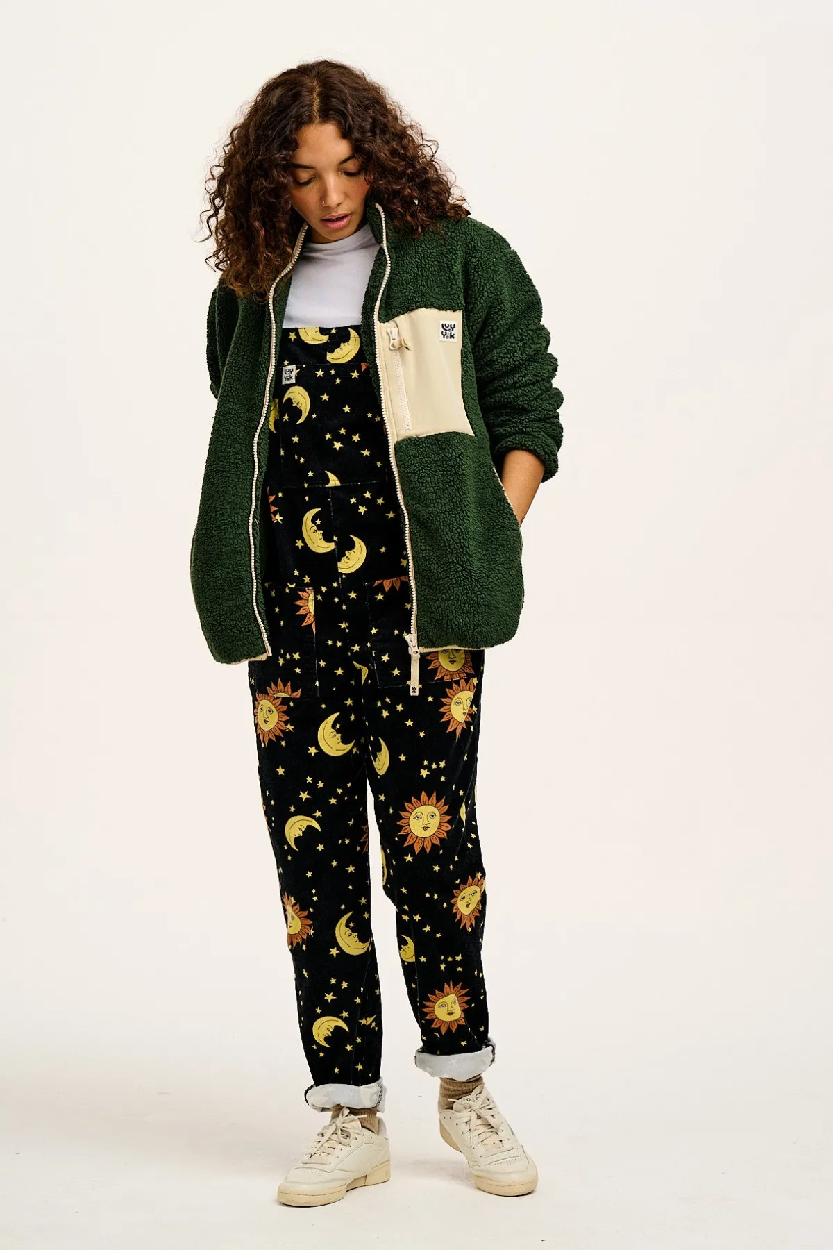 Lucy & Yak Original - Corduroy Dungarees in Black Orion Print