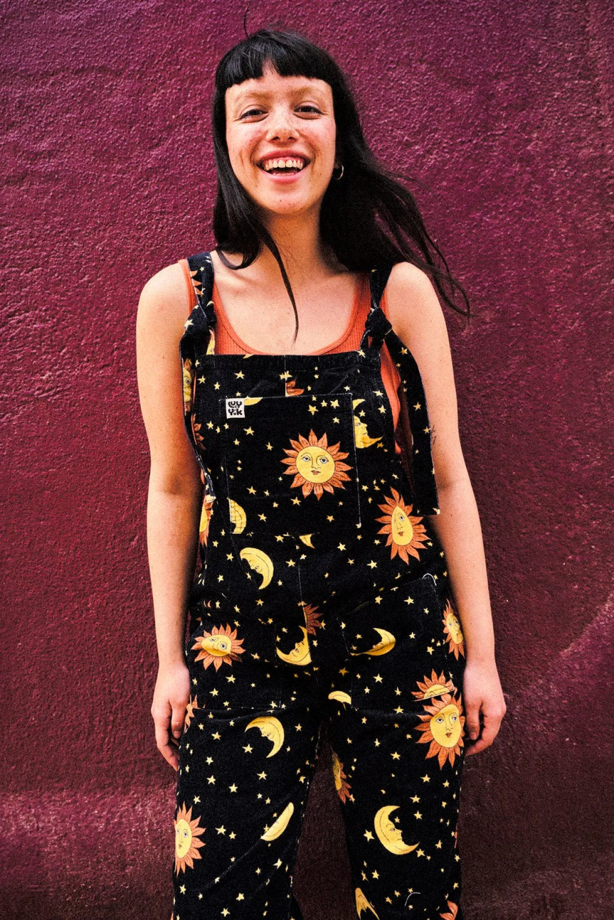 Lucy & Yak Original - Corduroy Dungarees in Black Orion Print
