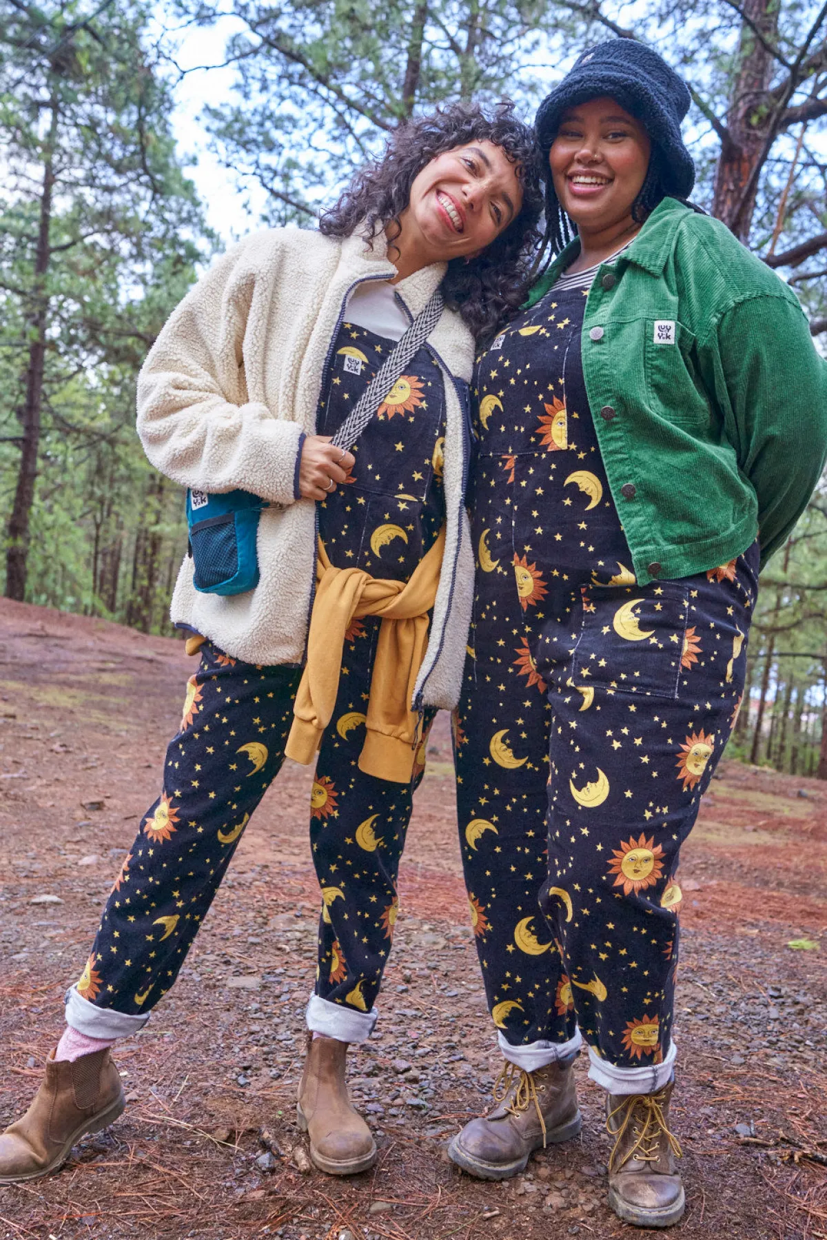 Lucy & Yak Original - Corduroy Dungarees in Black Orion Print