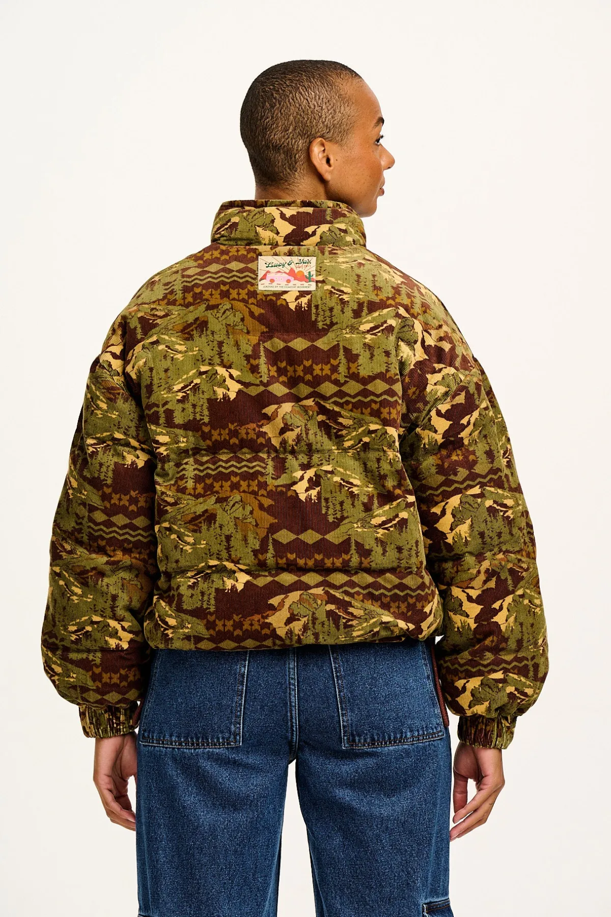 paloma__corduroy_puffer_jacket_in_green__brown_nevis_print_5.webp Lucy & Yak Paloma - Corduroy Puffer Jacket in Green & Brown Nevis Print
