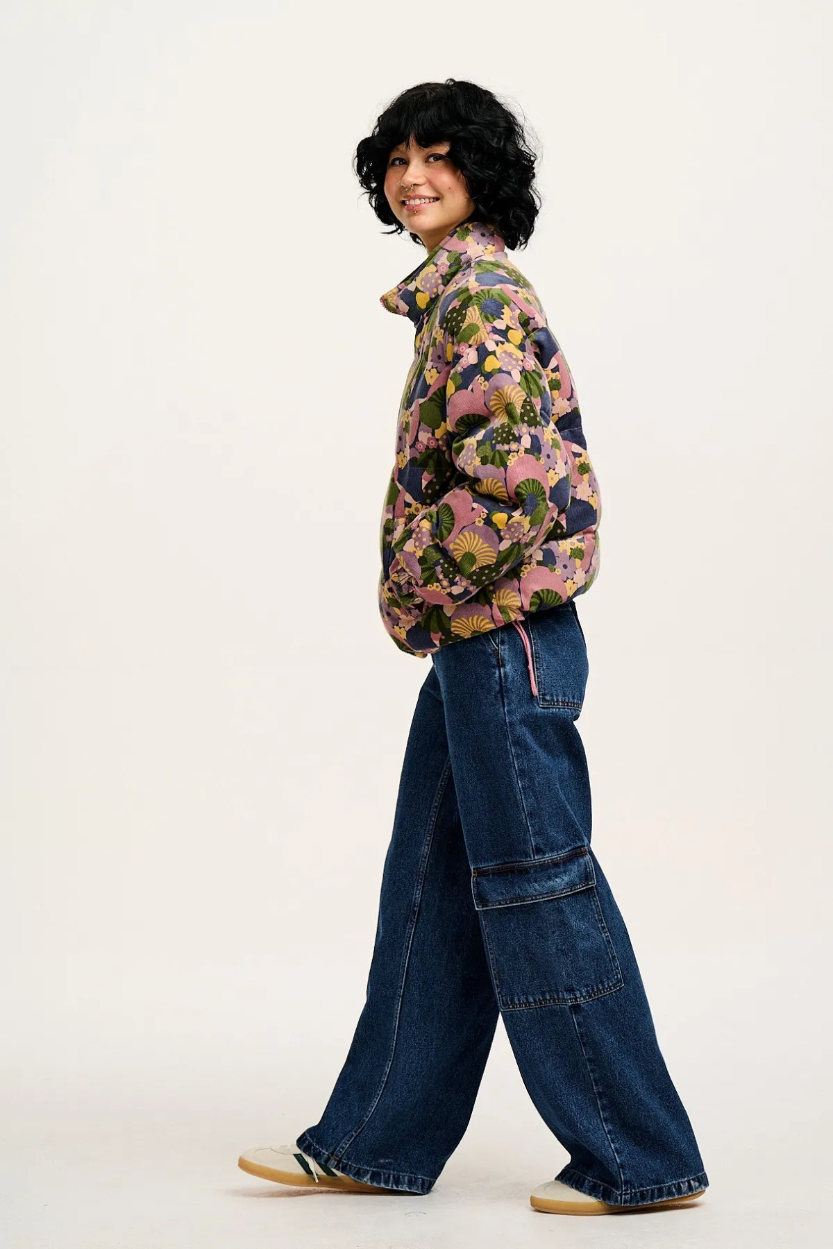 Lucy & Yak Paloma - Corduroy Puffer Jacket in Portobella Mushroom Print