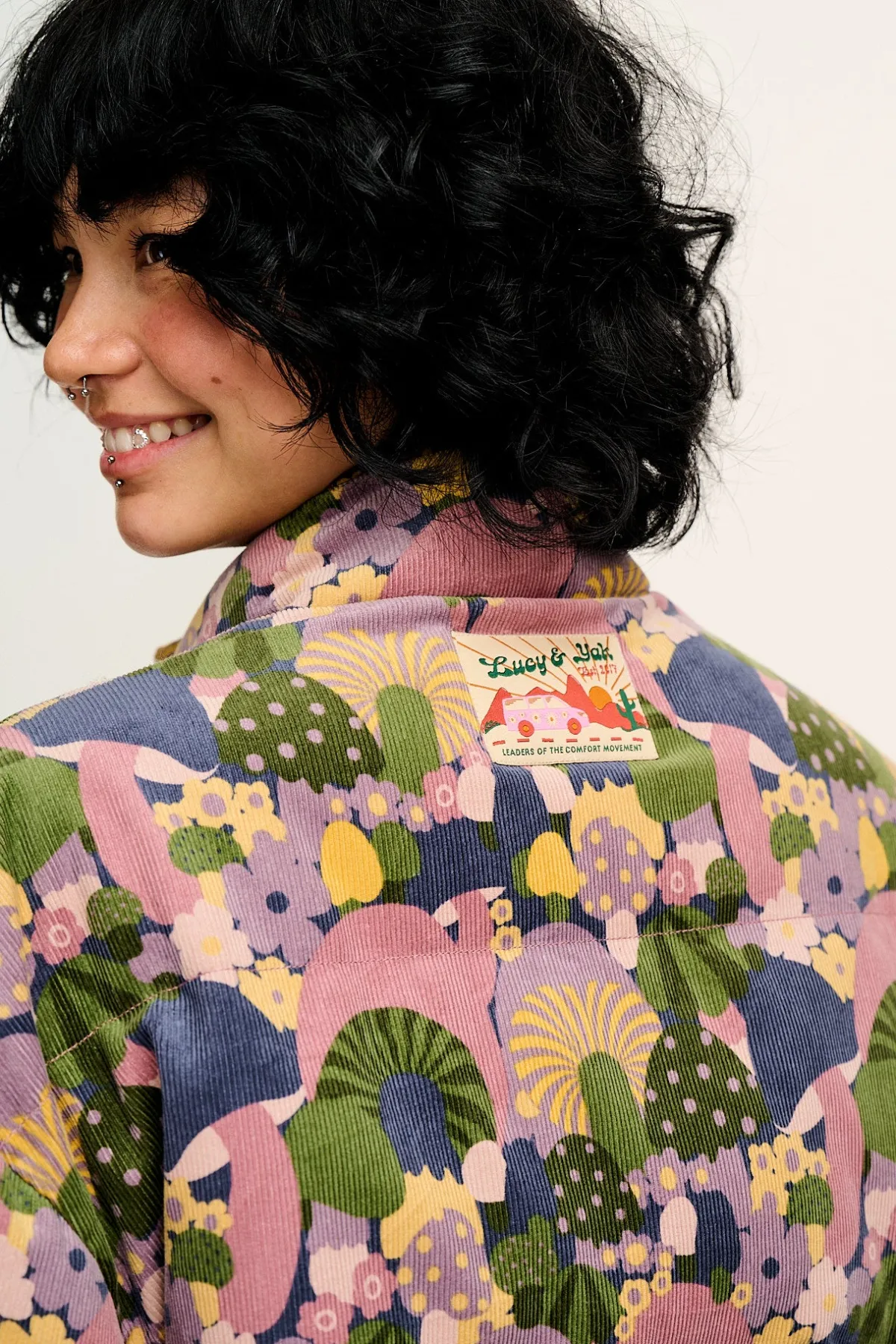 Lucy & Yak Paloma - Corduroy Puffer Jacket in Portobella Mushroom Print