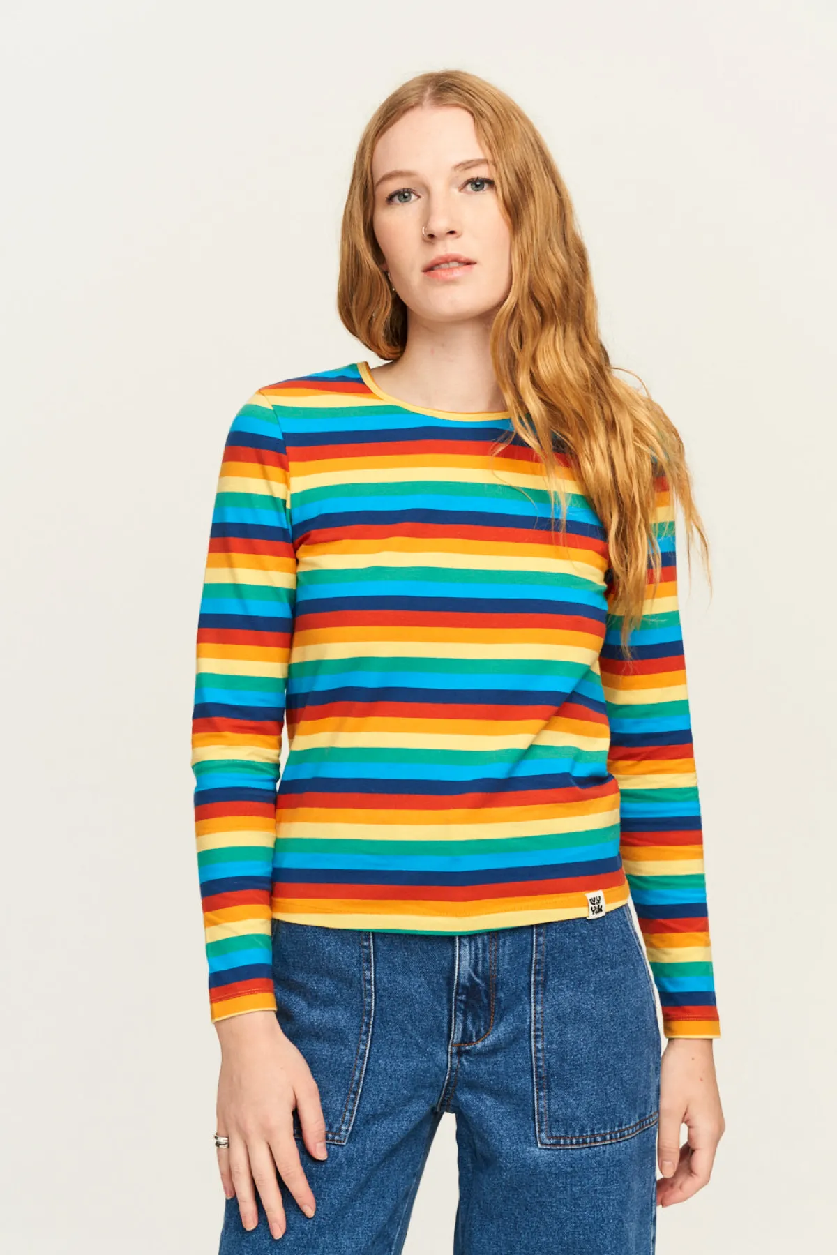 rey__long_sleeve_cotton_top_in_rainbow_stripe_3.webp Lucy & Yak Rey - Long Sleeve Cotton Top in Rainbow Stripe